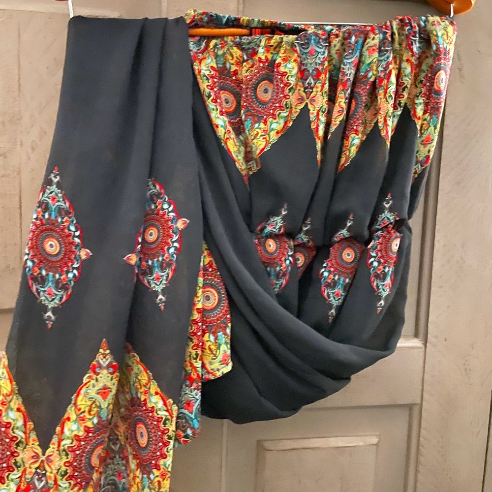Size L Bohemian Mandala Strapless Partially Sheer Maxi Dress